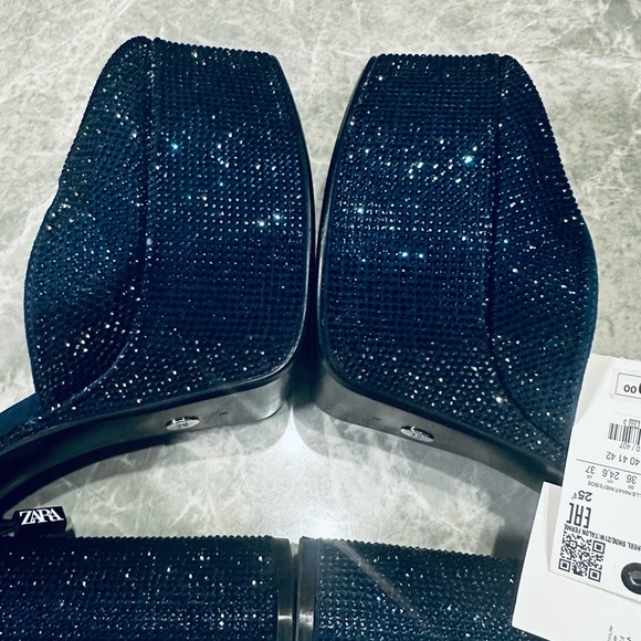 ZARA Navy Blue Rhinestone Platform Heels Formal Glamour Size 7.5 $115 - Picture 6 of 8